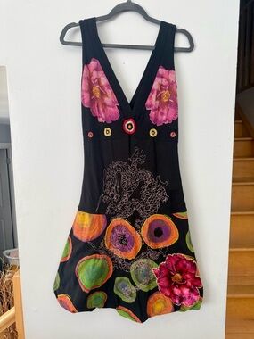 EUC Rare Y2K Desigual Mixed Media Floral & Dragon Art-to-Wear Mini Dress